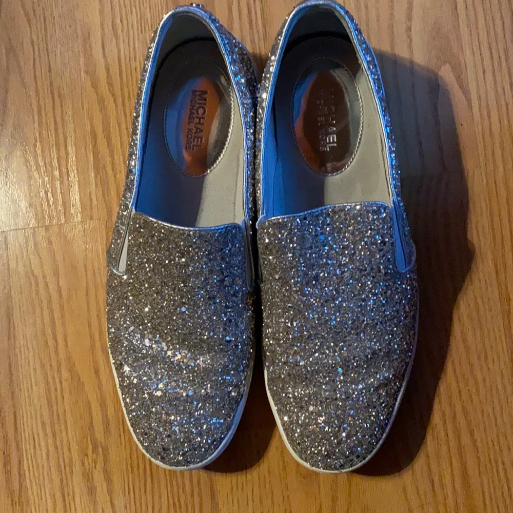 Michael Kors silver glitter slip on sneaker shoes